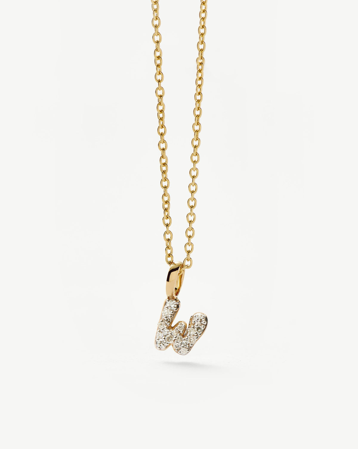 Solid Gold Diamond Initial Mini Pendant Necklace - W | 14ct Solid Yellow Gold Plated/Diamond