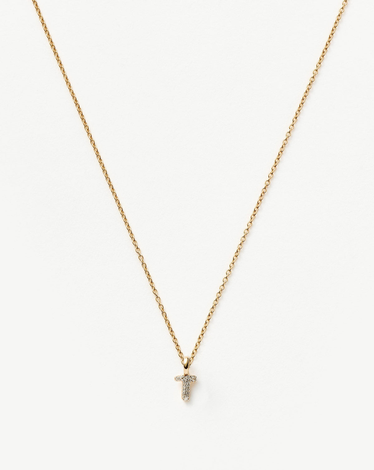 Solid Gold Diamond Initial Mini Pendant Necklace - T | 14ct Solid Yellow Gold Plated/Diamond